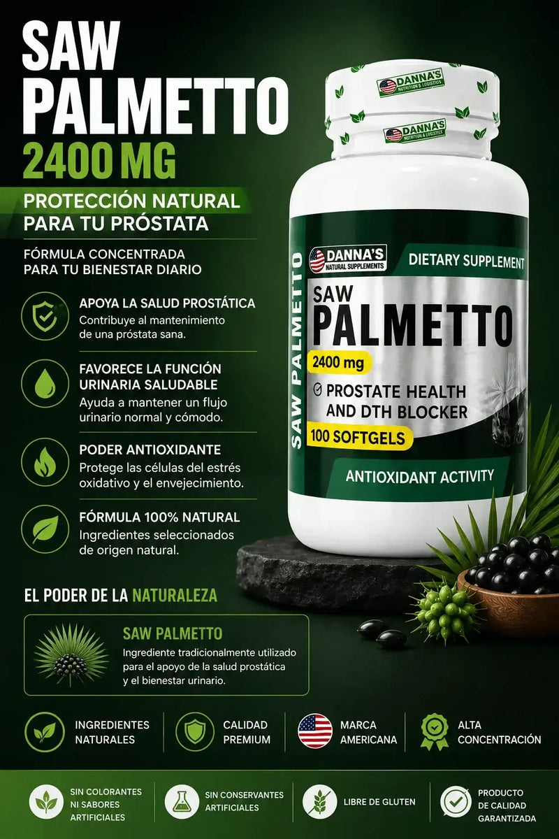 Saw Palmetto 2400mg y DHT - Antioxidante y Salud Prostática